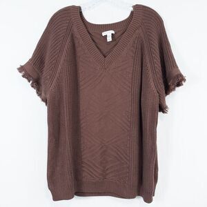 Canyon Retreat V Neck Raglan Sleeve Sweater‎ Pullover Womens 2X Chocolate Brown